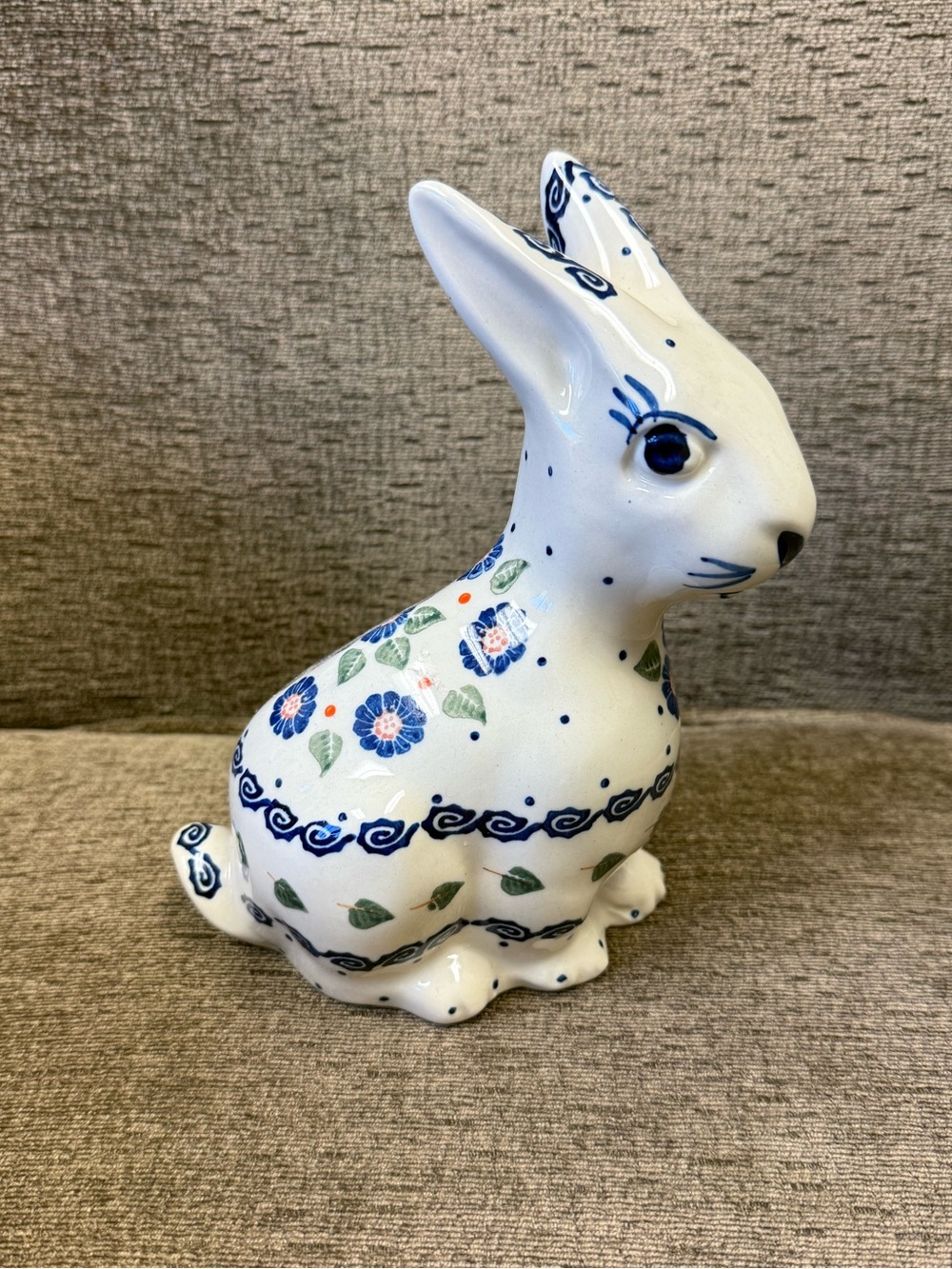 Handcrafted Polish Pottery Boleslawiec Large Sitting Bunny Rabbit Figurine.